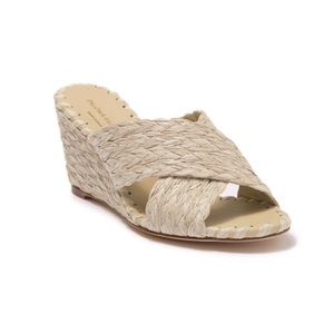 Paloma Barcelo | Lacie Braided Raffia Wedge Mules | Taupe Natural | Size 38 (8)